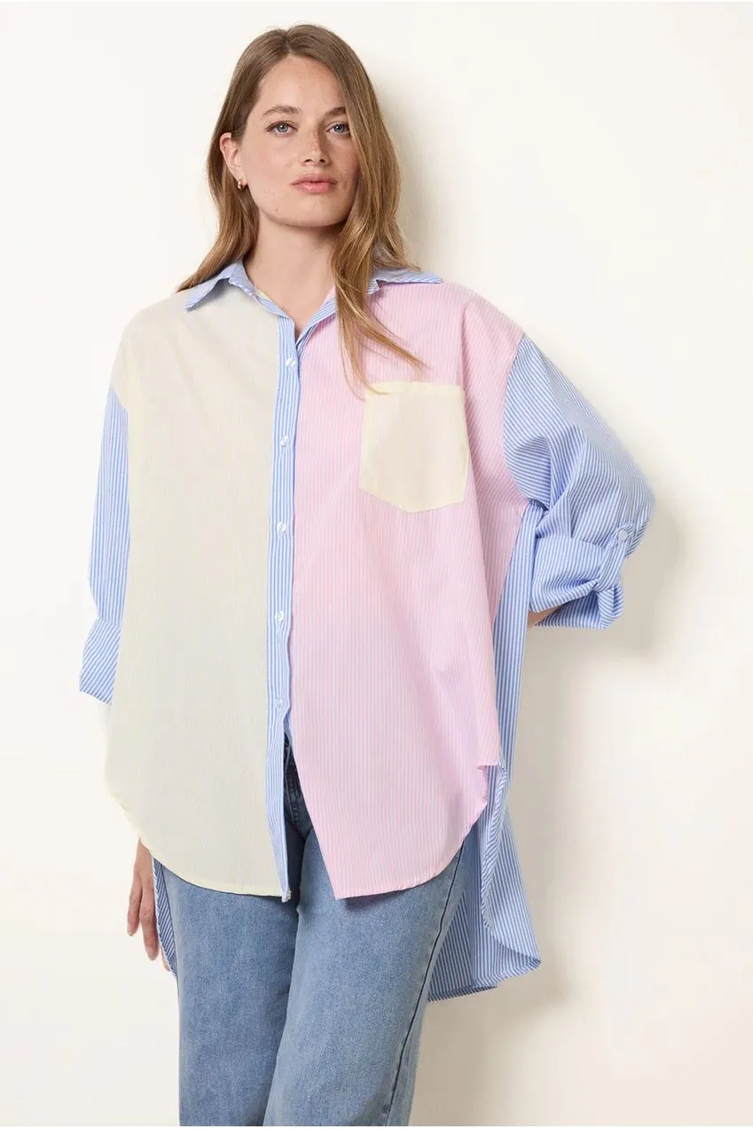 Blue Vanilla Multi Coloured Stripe camicia blu cotone taglia unica