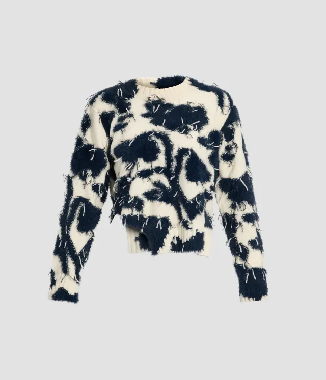Erdem Textured Floral maglione lana cropped panna blu