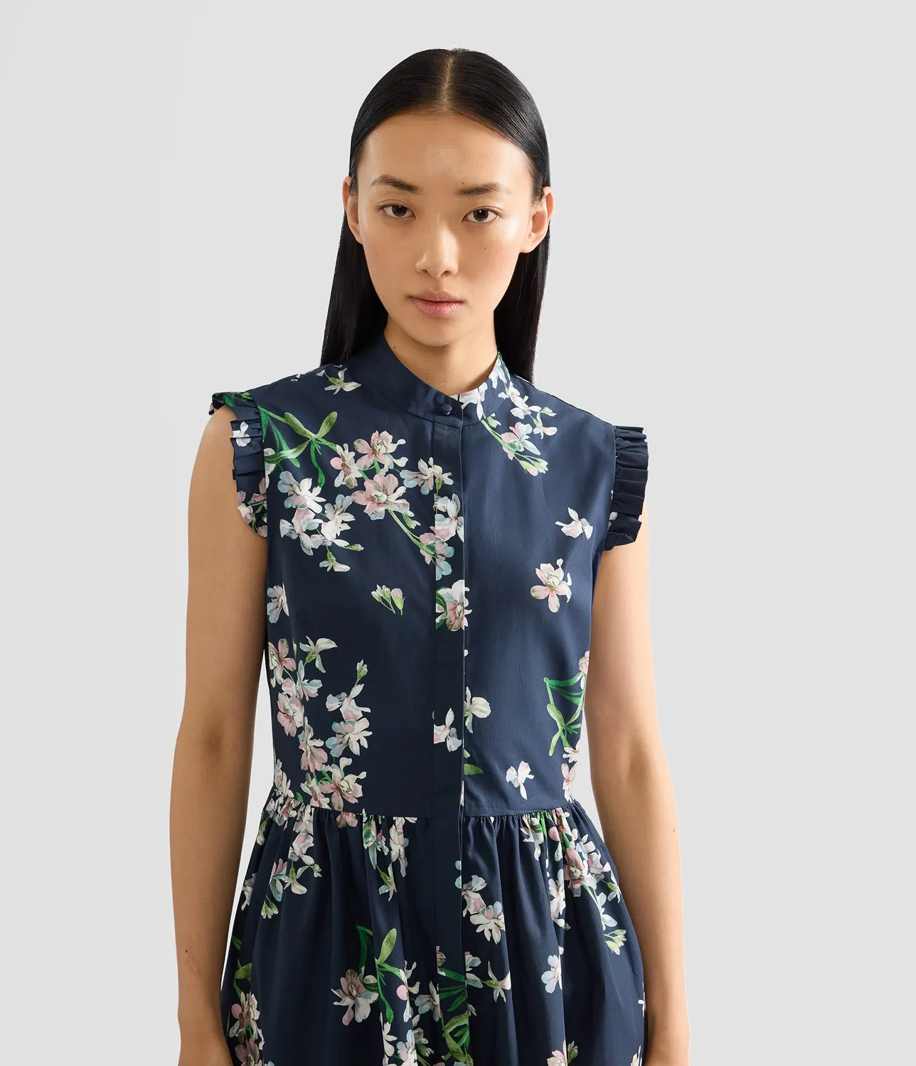 Erdem Floral Cotton Midi Dress abito blu stampa orchidea