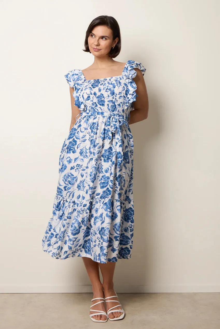 Blue Vanilla Floral abito midi blu a fiori S M L