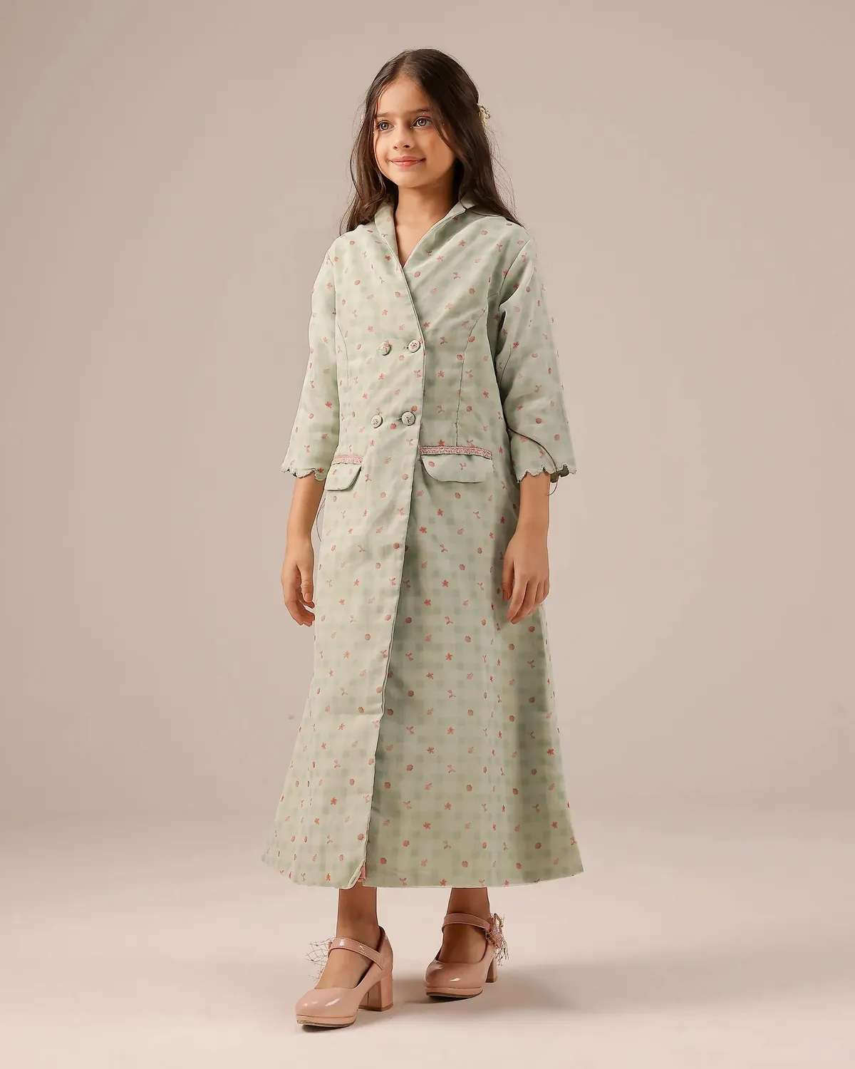 Our Dve Merry Berry completo abito giacca verde bambina