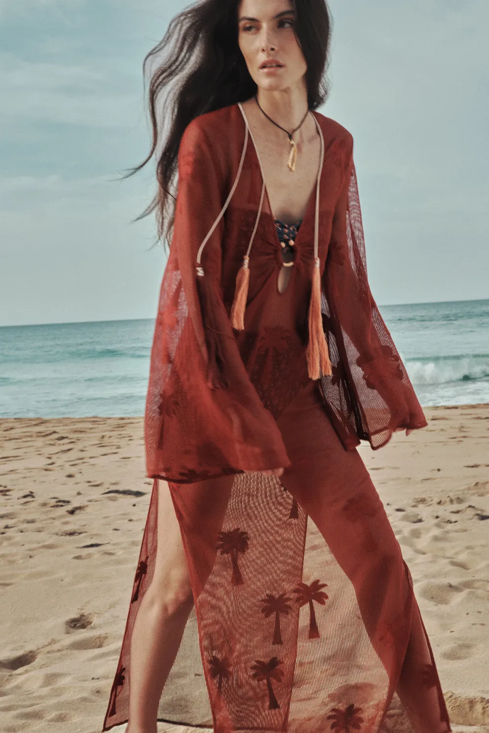 Johanna Ortiz Palm Veil Tunica Cotone Marsala V Scollo