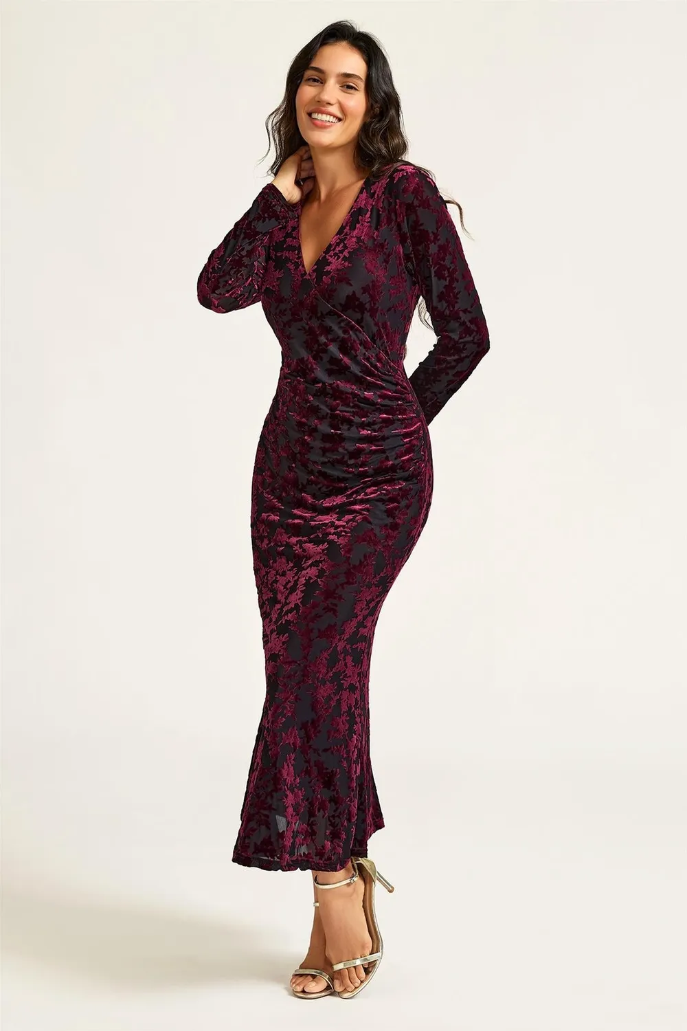 FS Collection Velvet Devore abito midi nero XS velluto fiori