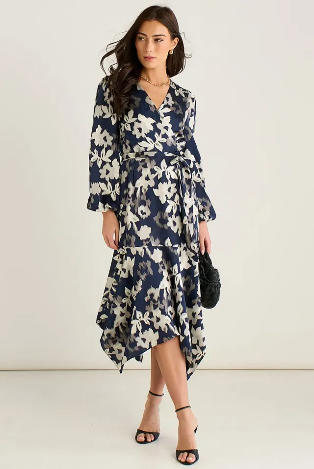 Gini London Asymmetric Hem abito blu midi avvolgente