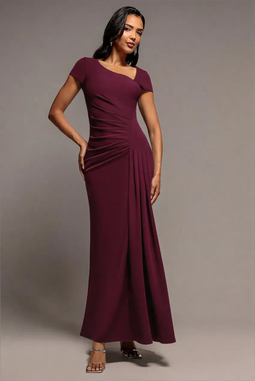 Goddiva Cap Sleeve abito maxi prugna plissettato scuba