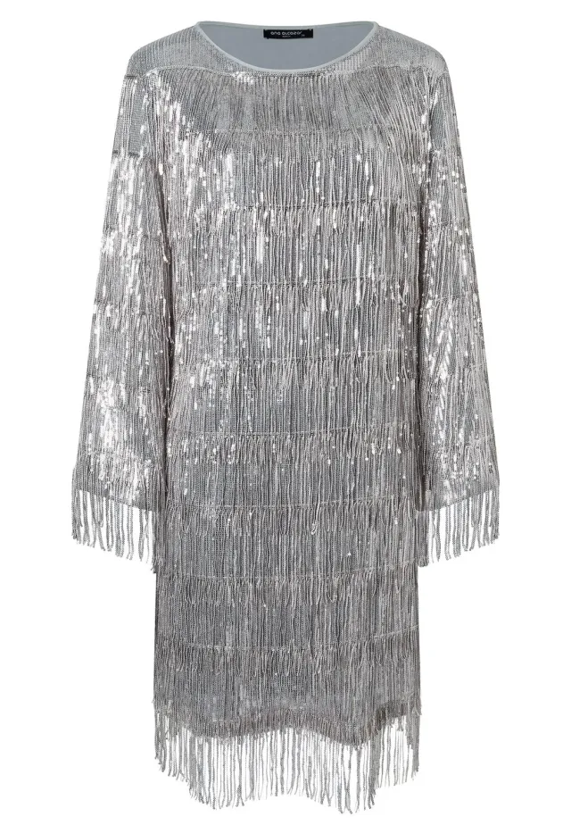 Ana Alcazar Tabora abito cocktail paillettes argento