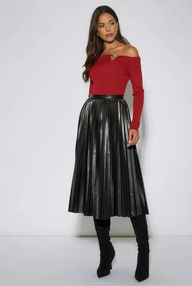 Gini London gonna midi plissettata ecopelle nera