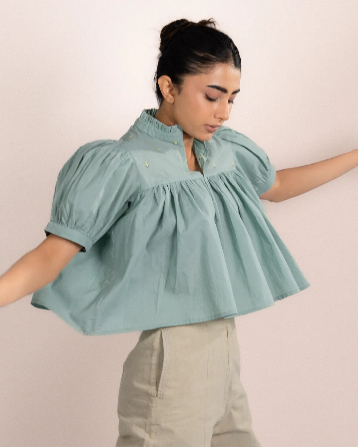 Our Dve Rosy top azzurro menta cotone
