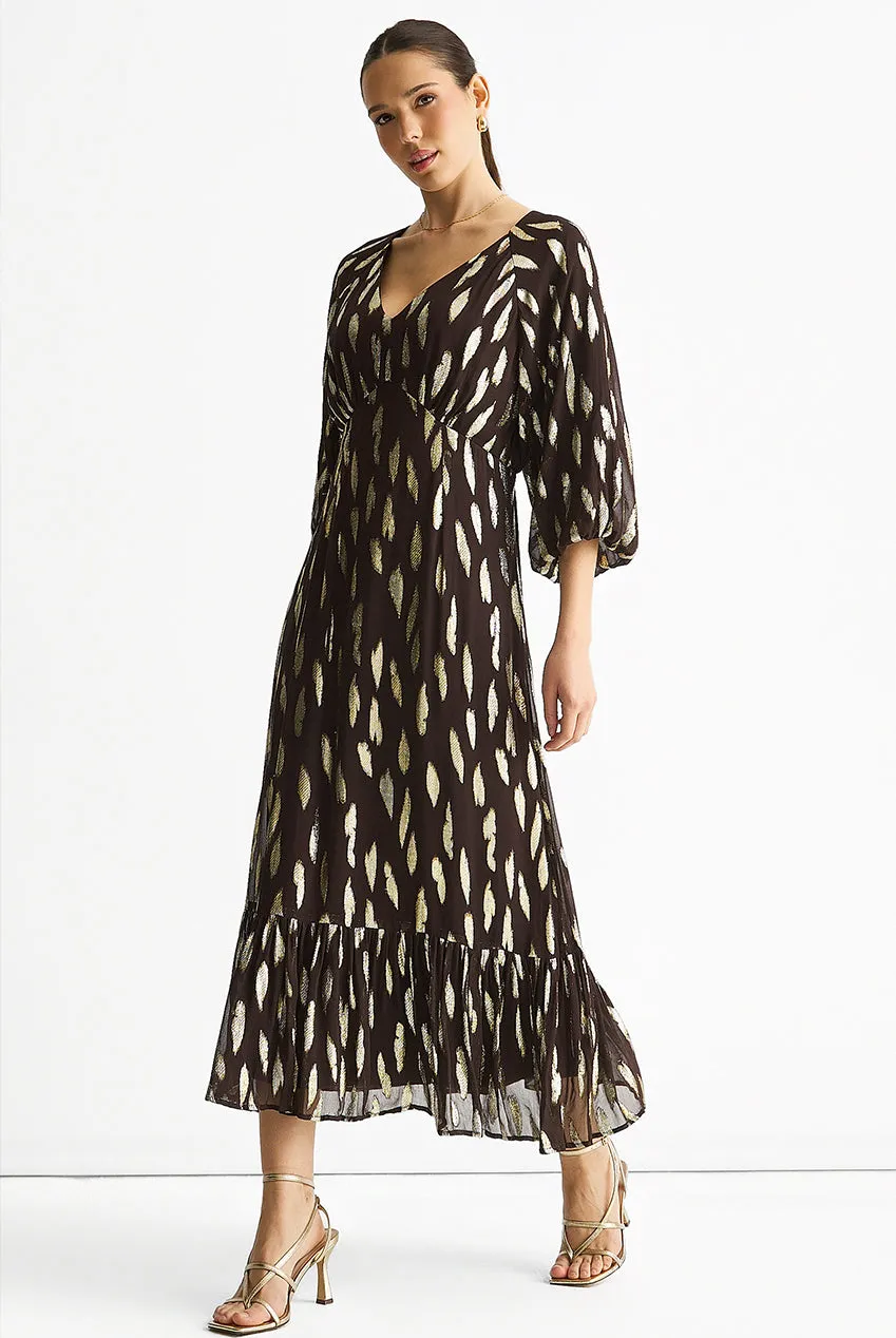 Gini London Clipped Balloon abito maxi cioccolato viscosa