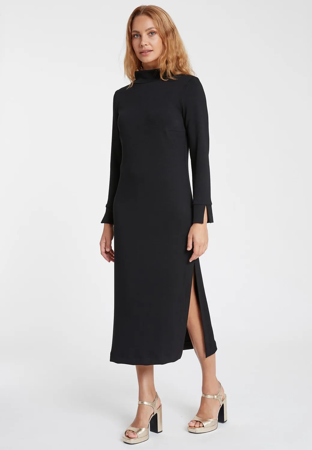 Ana Alcazar Sedana abito midi nero jersey ufficio