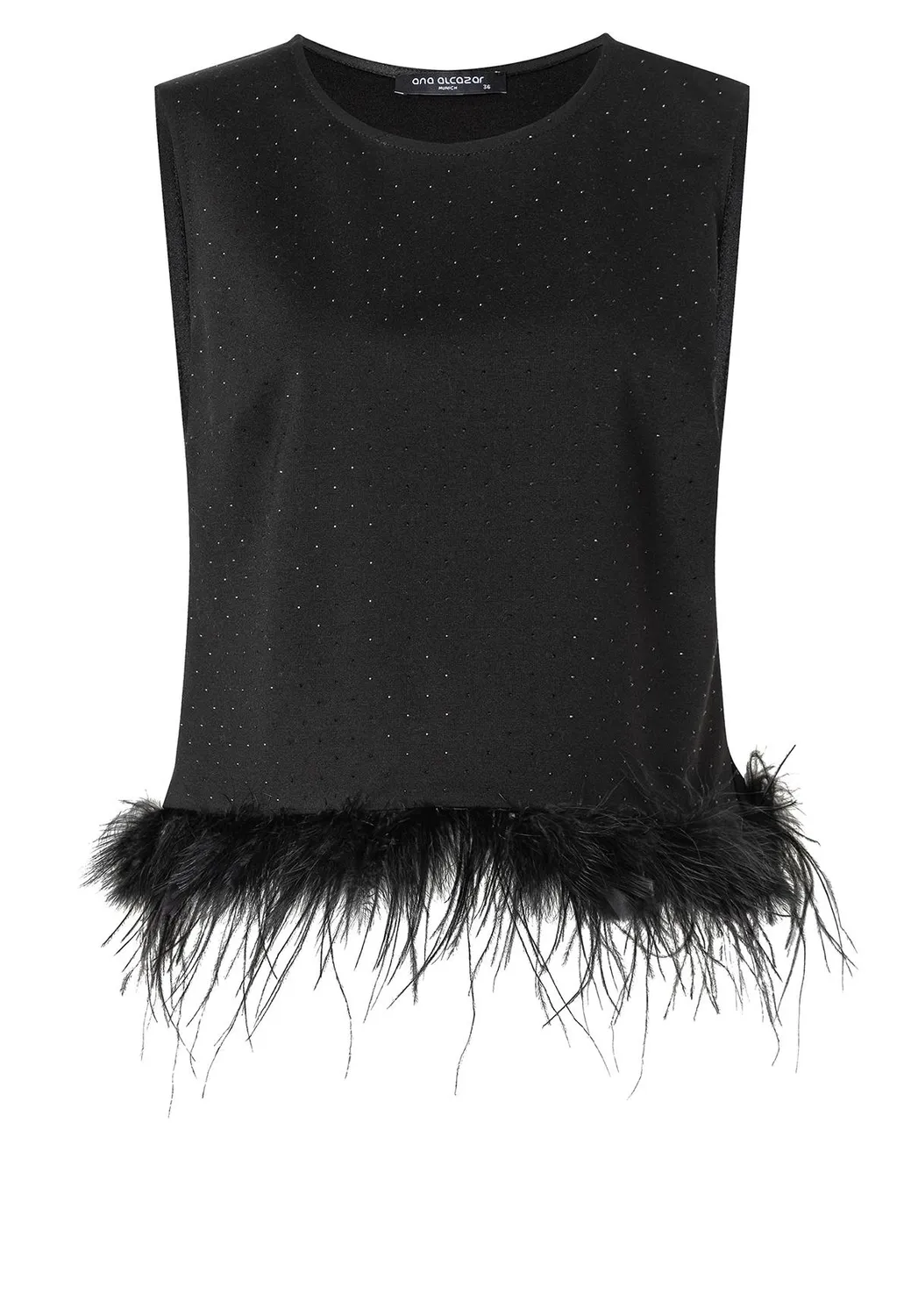 Ana Alcazar Abosea top nero glitter con piume