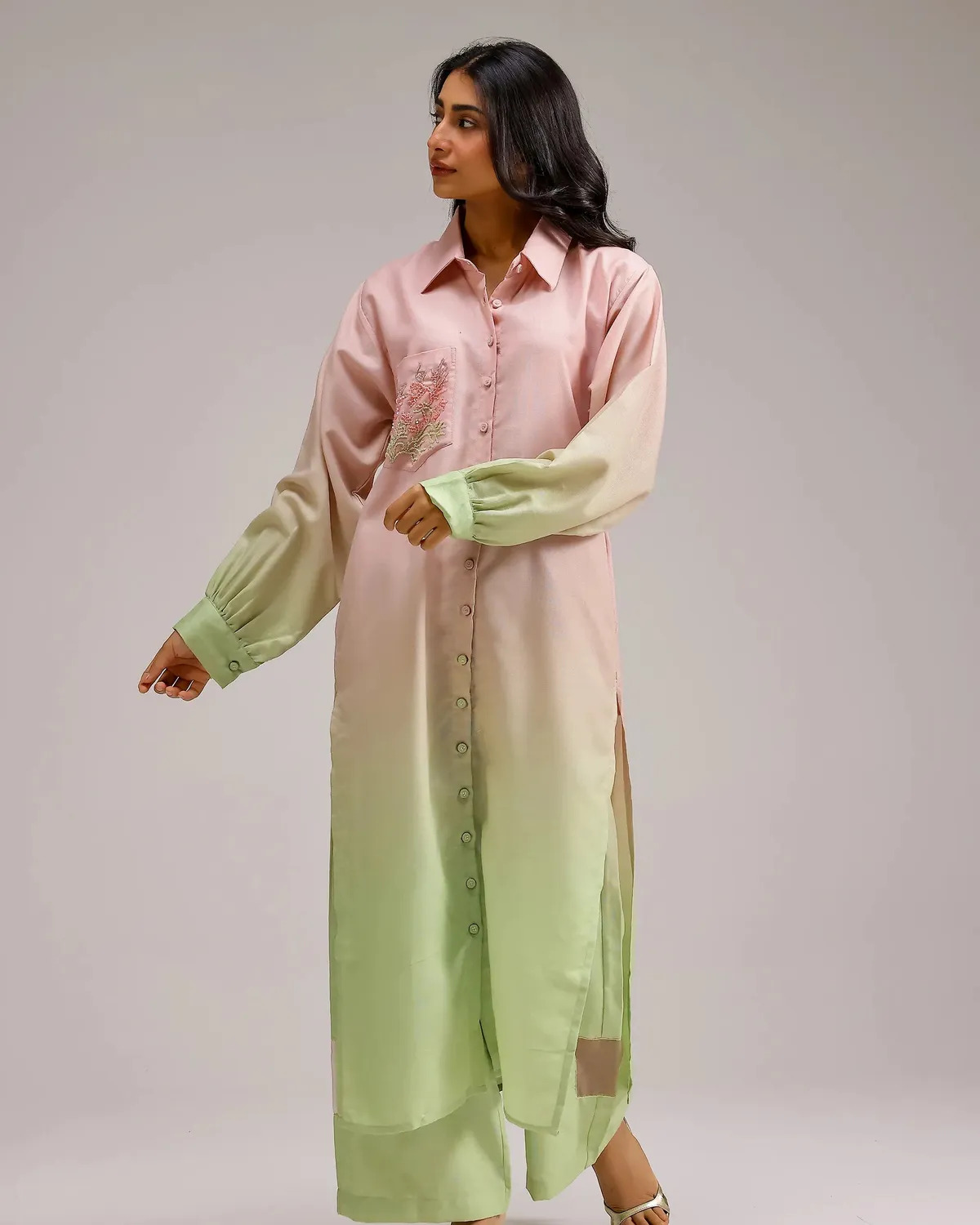 Our Dve Saanjh Blush Bloom kurta lino ombre rosa