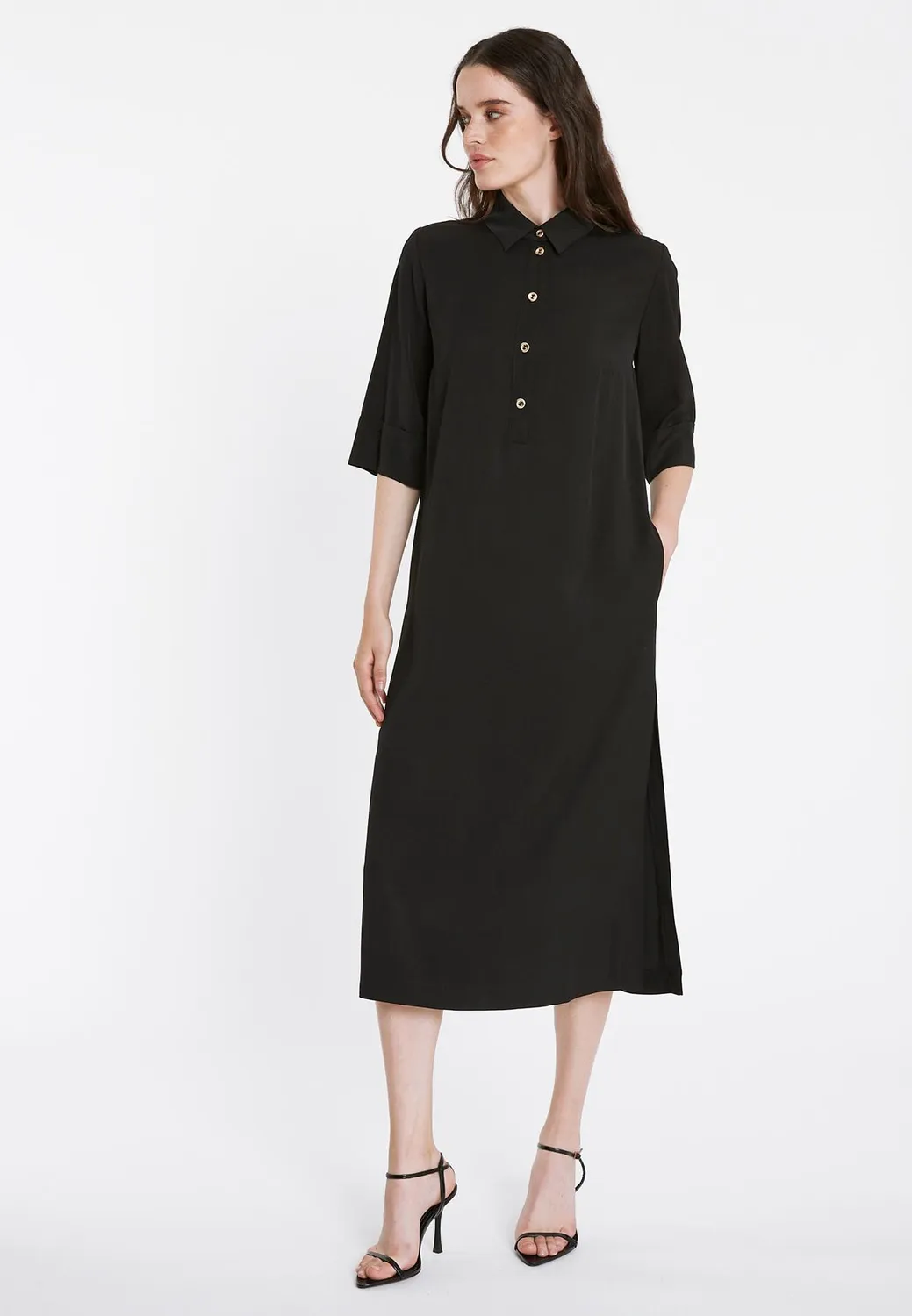 Ana Alcazar Rakora abito camicia midi nero