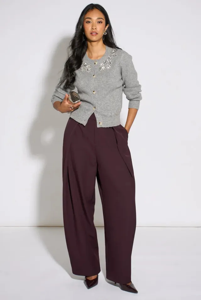 Gini London Barrel Pantaloni viola pieghe fibbia