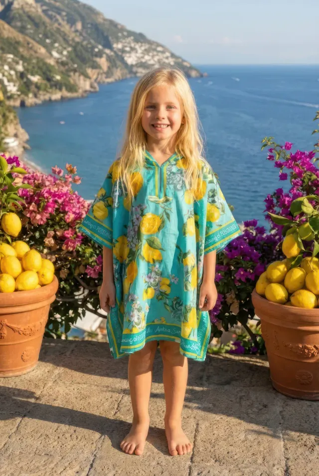Antica Sartoria FC296 poncho bimba turchese cotone