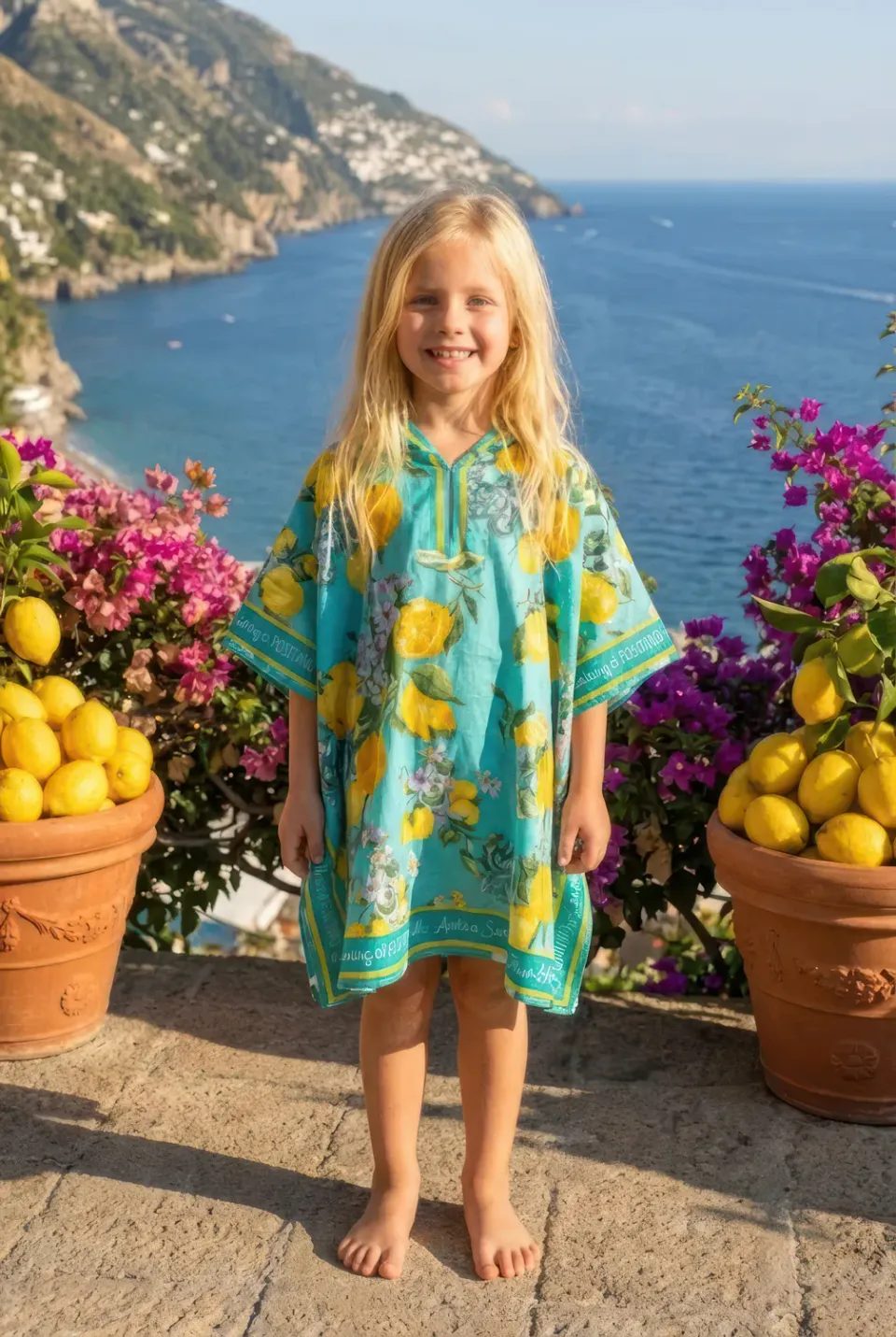 Antica Sartoria FC296 poncho bimba turchese cotone