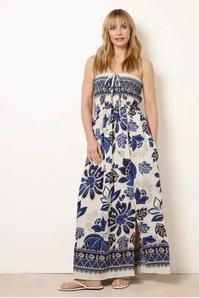 Blue Vanilla abito lungo fascia floreale blu navy