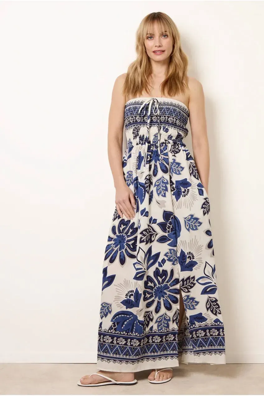 Blue Vanilla abito lungo fascia floreale blu navy