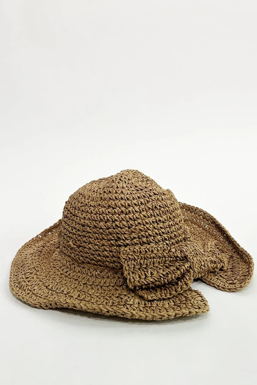 SVNX HW320128 cappello paglia marrone con fiocco pieghevole