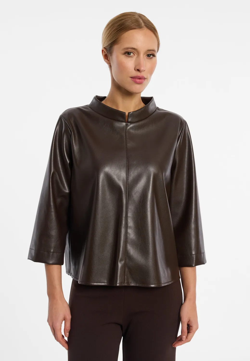 Ana Alcazar Enyras blusa ecopelle marrone espresso