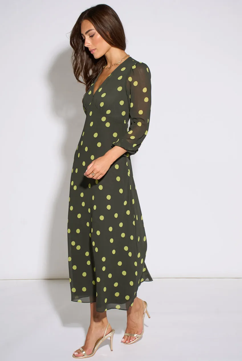 Gini London Green Lime Spot abito midi verde lime
