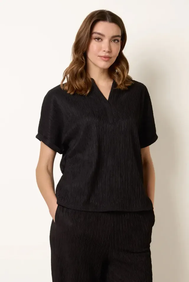 Blue Vanilla Grandad Collar top nero S in crinklé