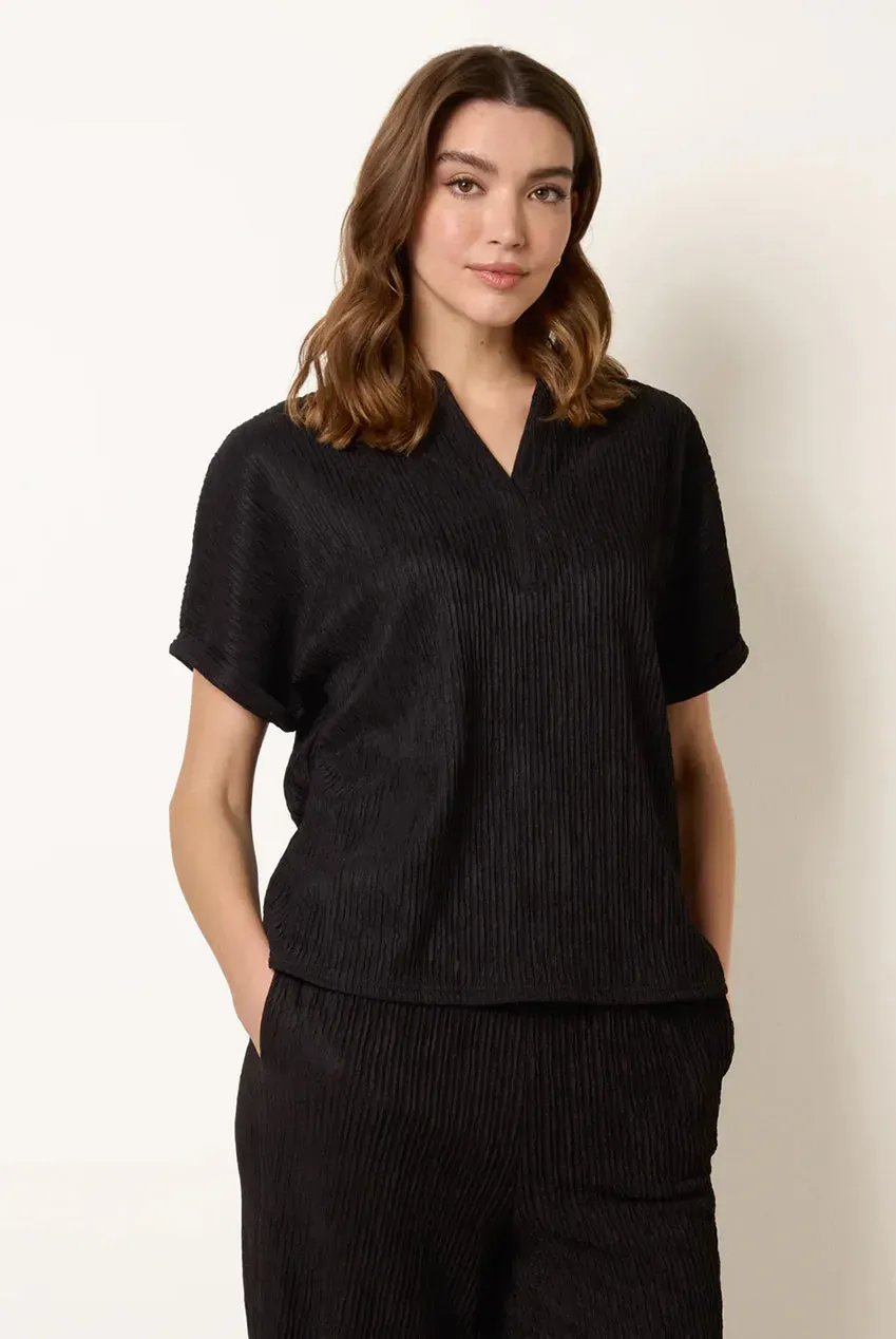 Blue Vanilla Grandad Collar top nero S in crinklé