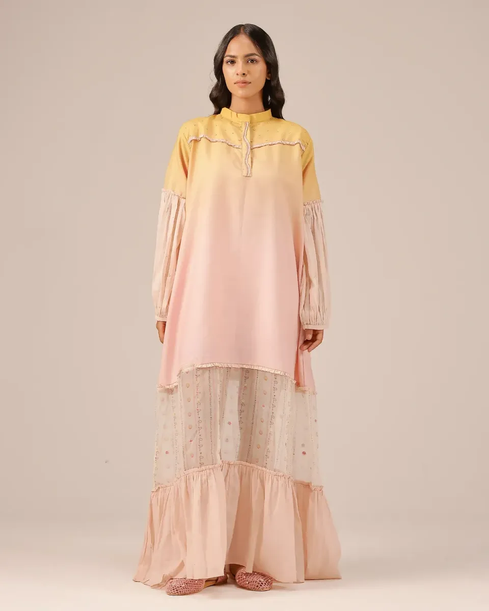Our Dve Palm Whisper tunica lino sfumato giallo rosa