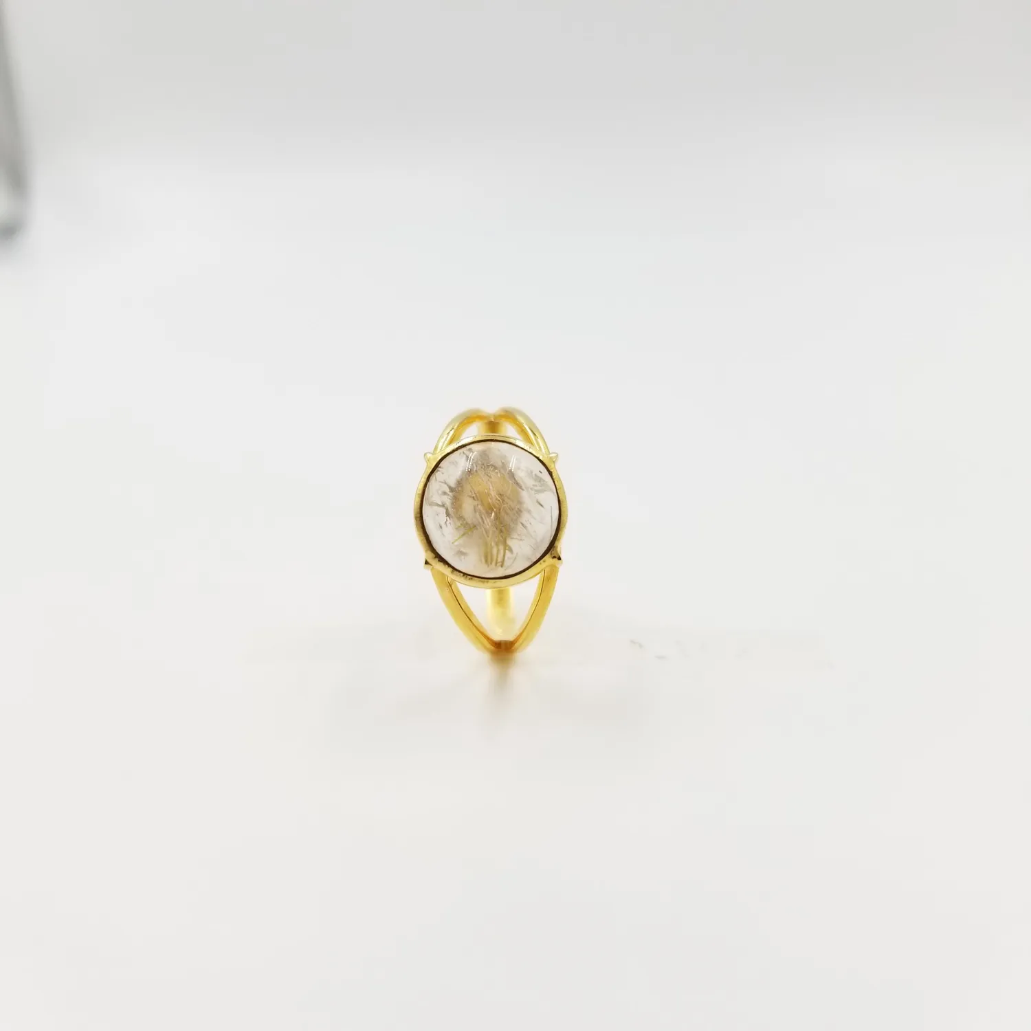 Our Dve Yellow Rutile anello argento placcato oro 18k