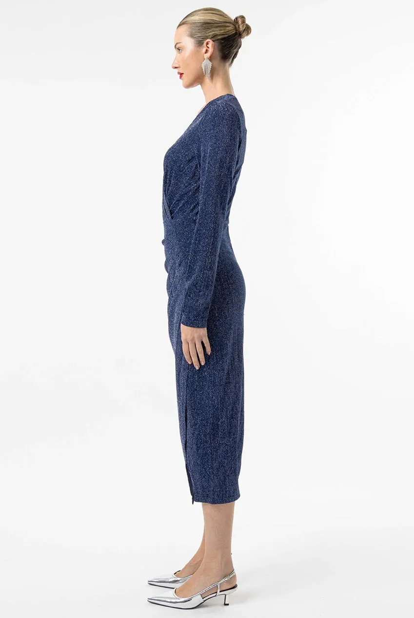 Angeleye Metallic Wrap abito midi blu argento
