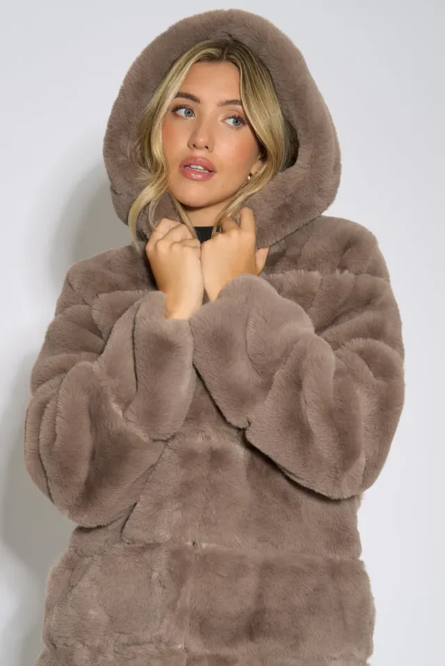 Gini London Fur giacca pelliccia mocha cappuccio taglio...