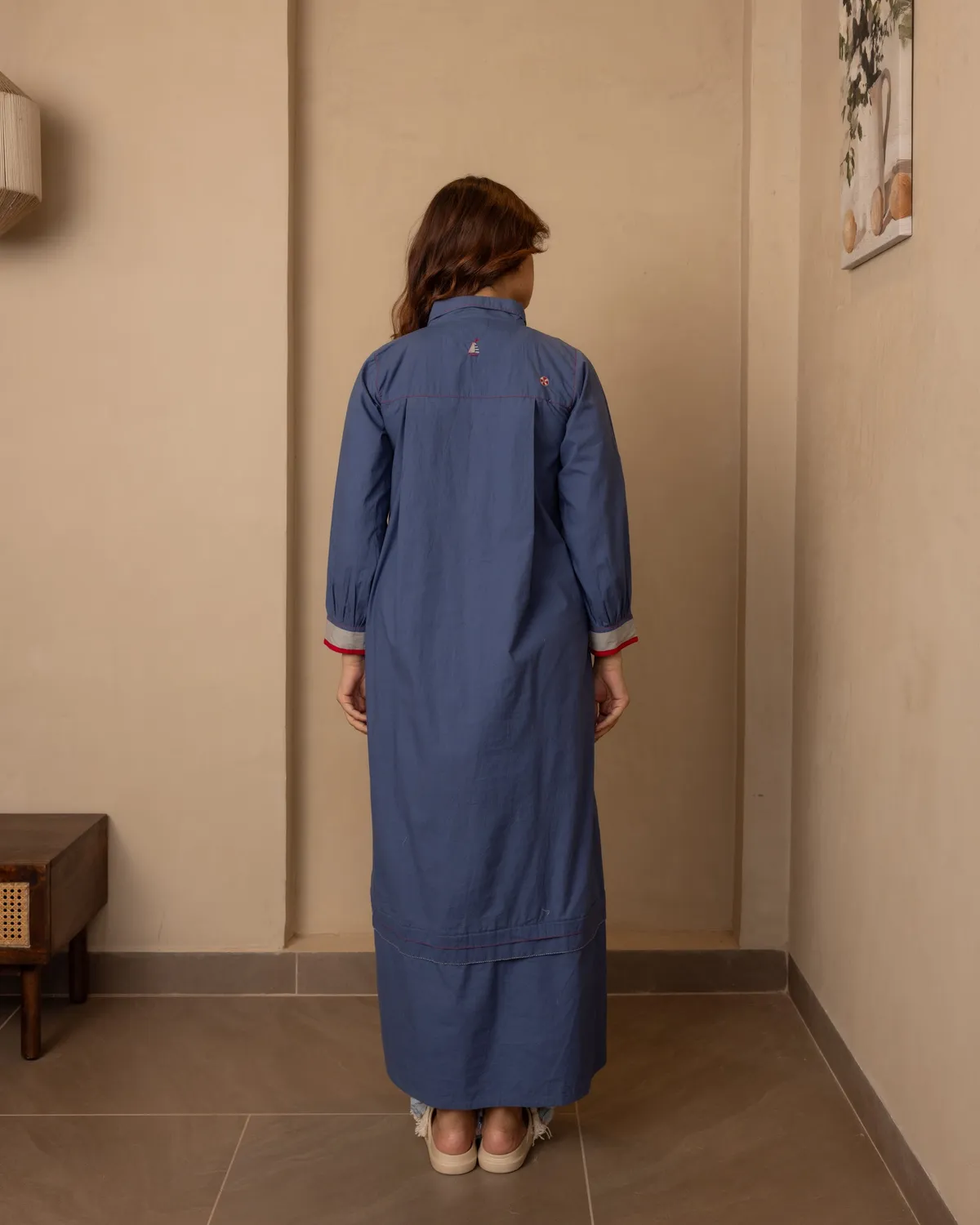 Our Dve Sage Dress abito lungo blu nautico popeline