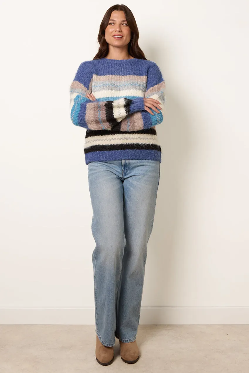 Blue Vanilla Striped Round Neck maglione righe blu