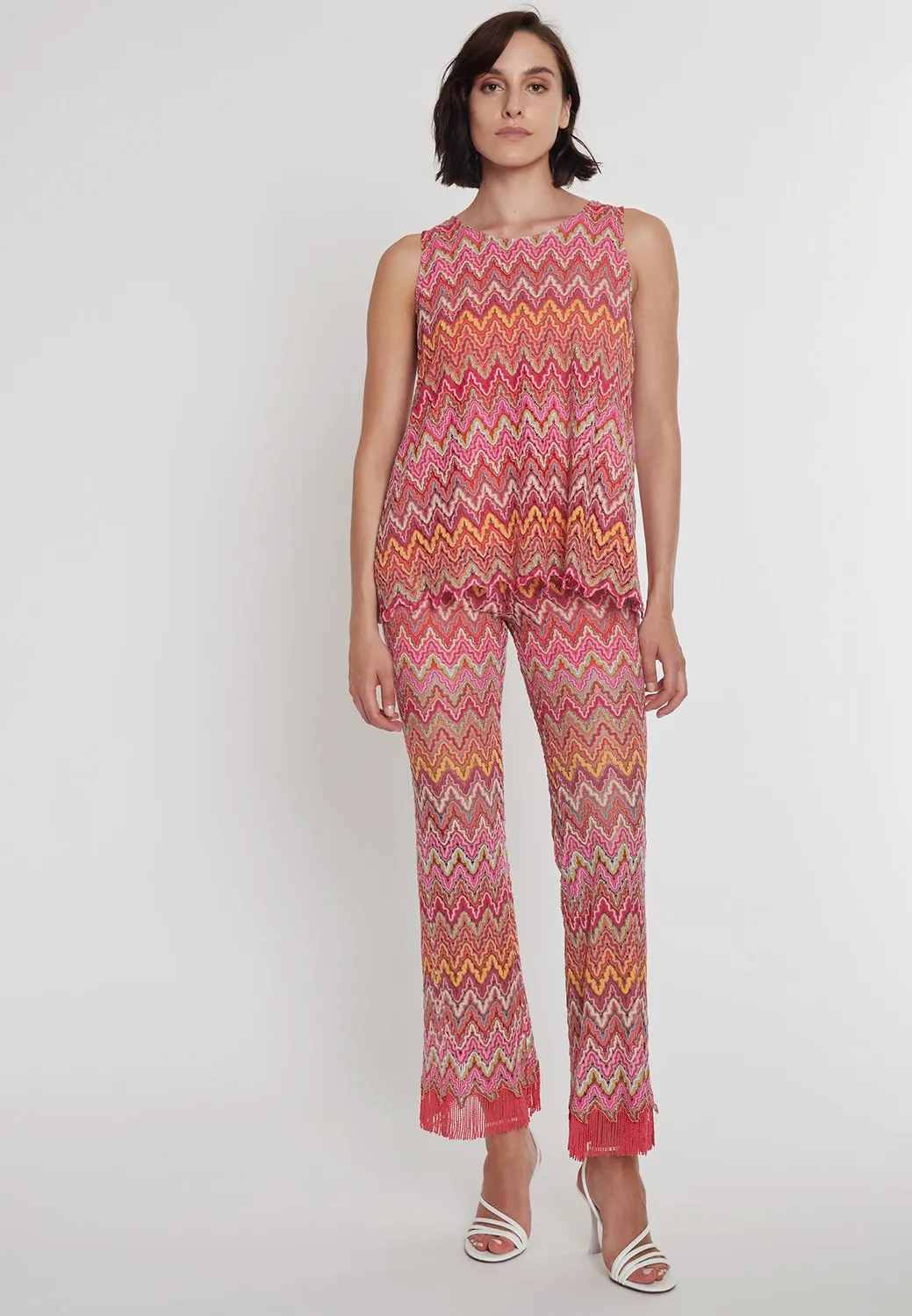 Ana Alcazar Polky pantaloni cropped rosa frange