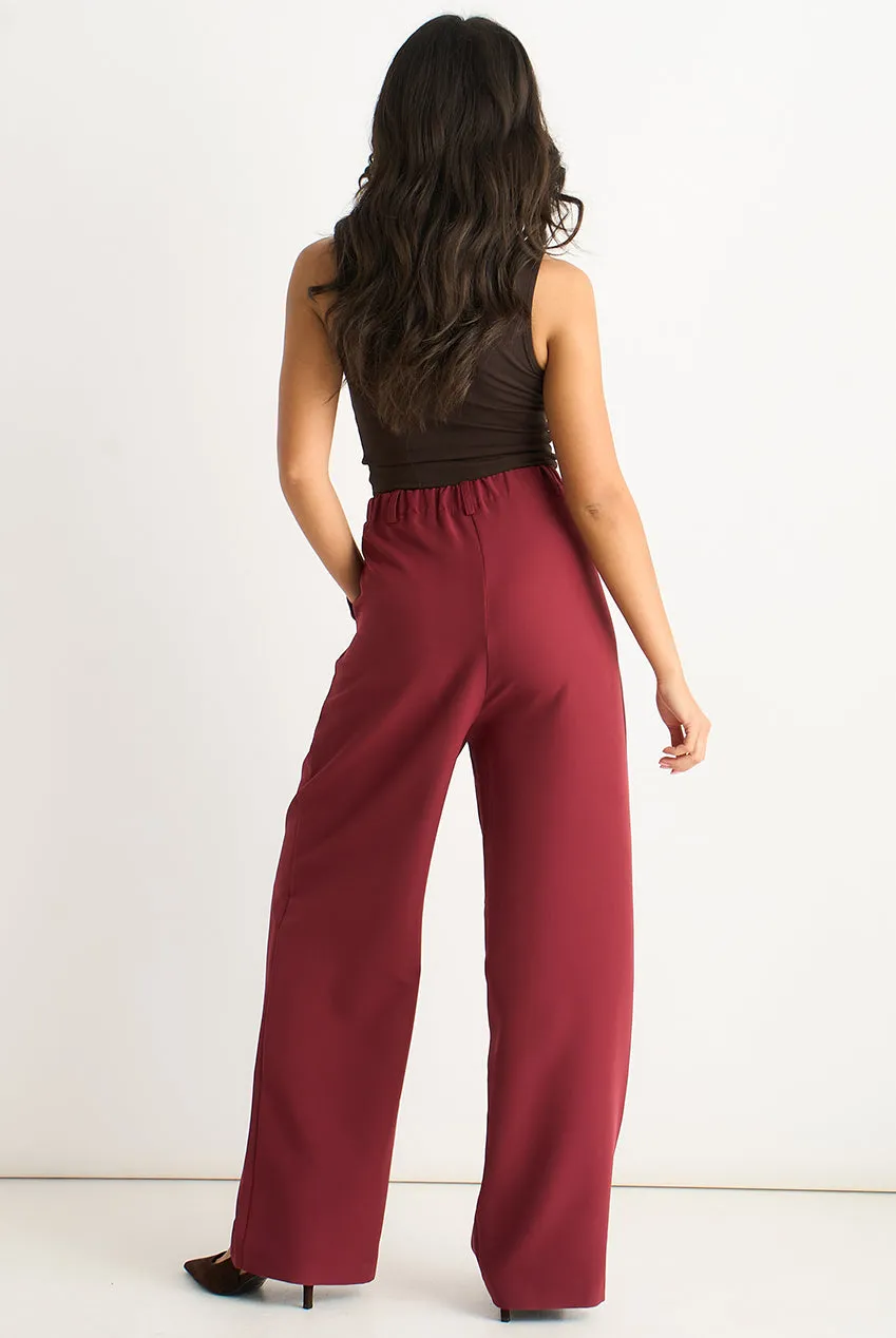 Gini London Wide Leg Pleat pantaloni ruggine gamba larga