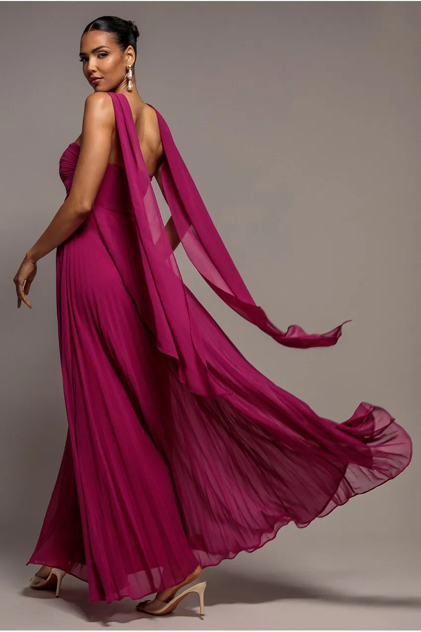 Goddiva Scarf Maxi abito magenta chiffon pieghettato