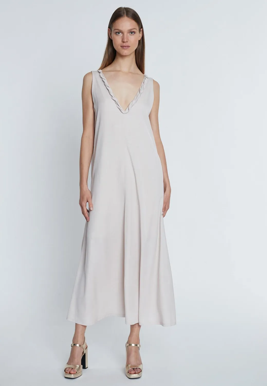 Ana Alcazar Rakina abito maxi scollo a V tasche