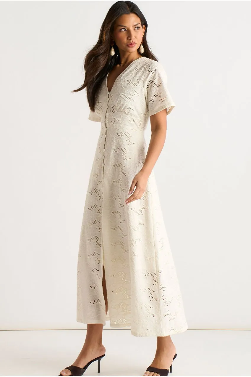 Gini London Button Through abito pizzo bianco midi