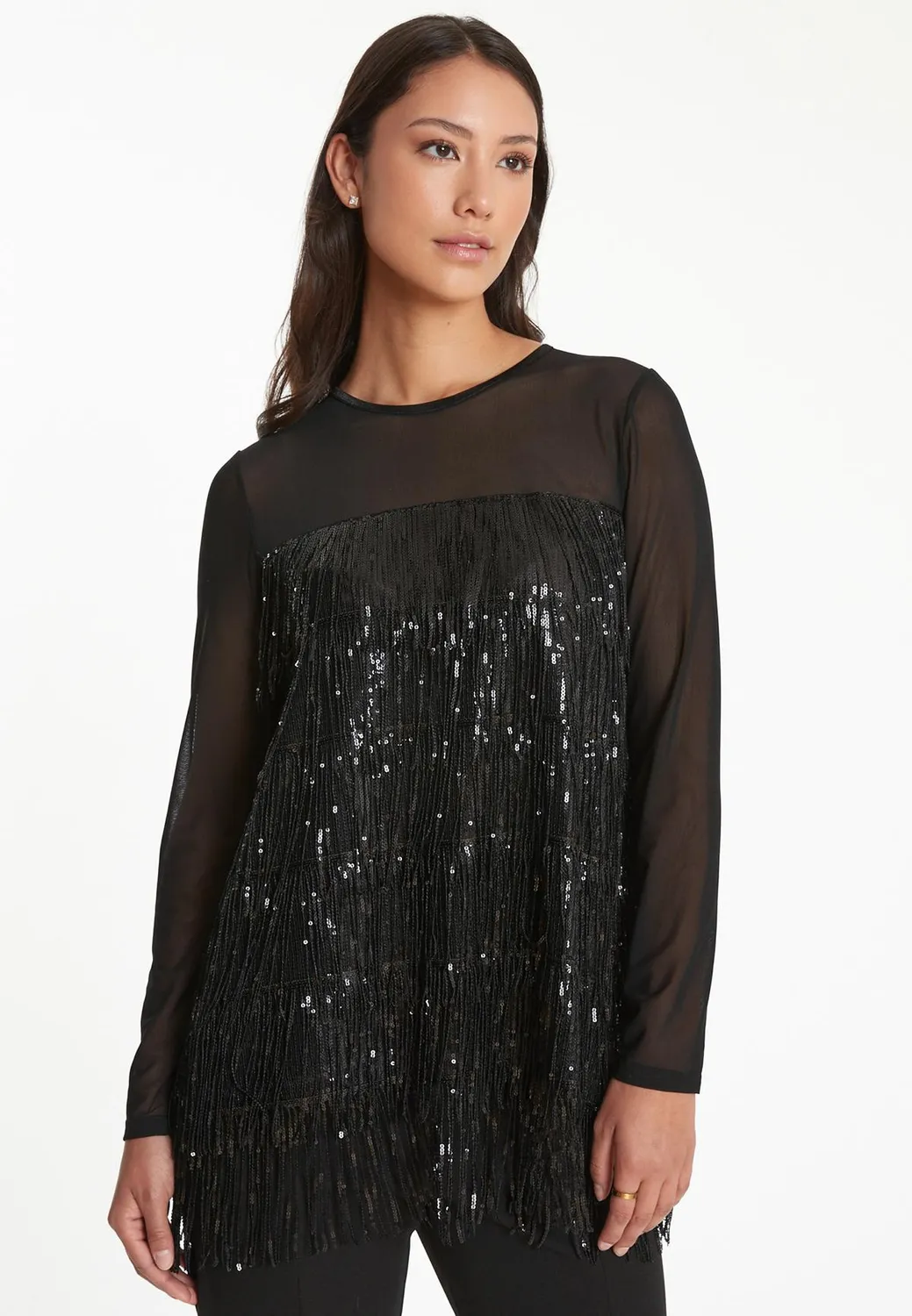 Ana Alcazar Tabine top paillettes frange nero
