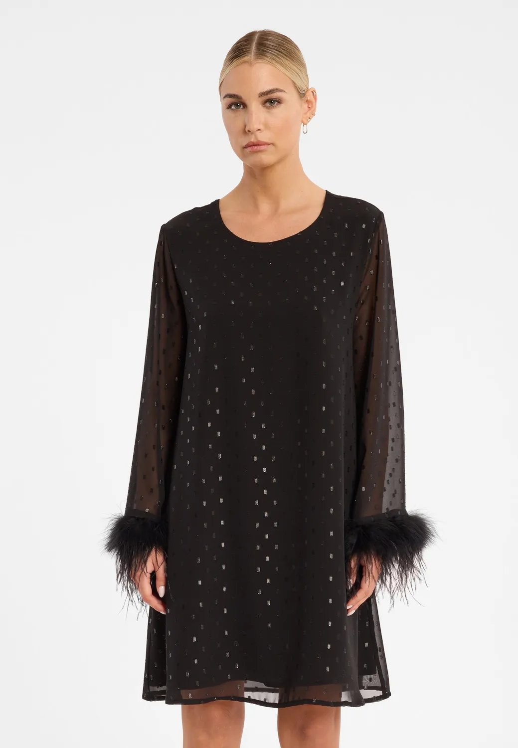 Ana Alcazar Cibly abito chiffon nero piume