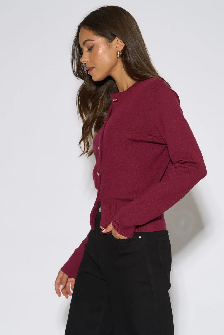 Gini London cardigan maglia fine bottoni oro mora