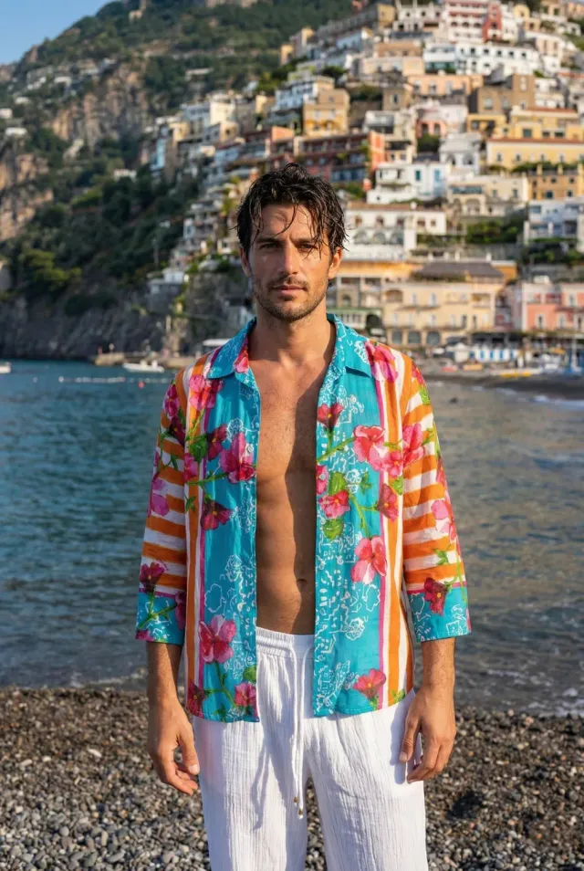 Antica Sartoria FC095 camicia collo classico uomo floreale cotone