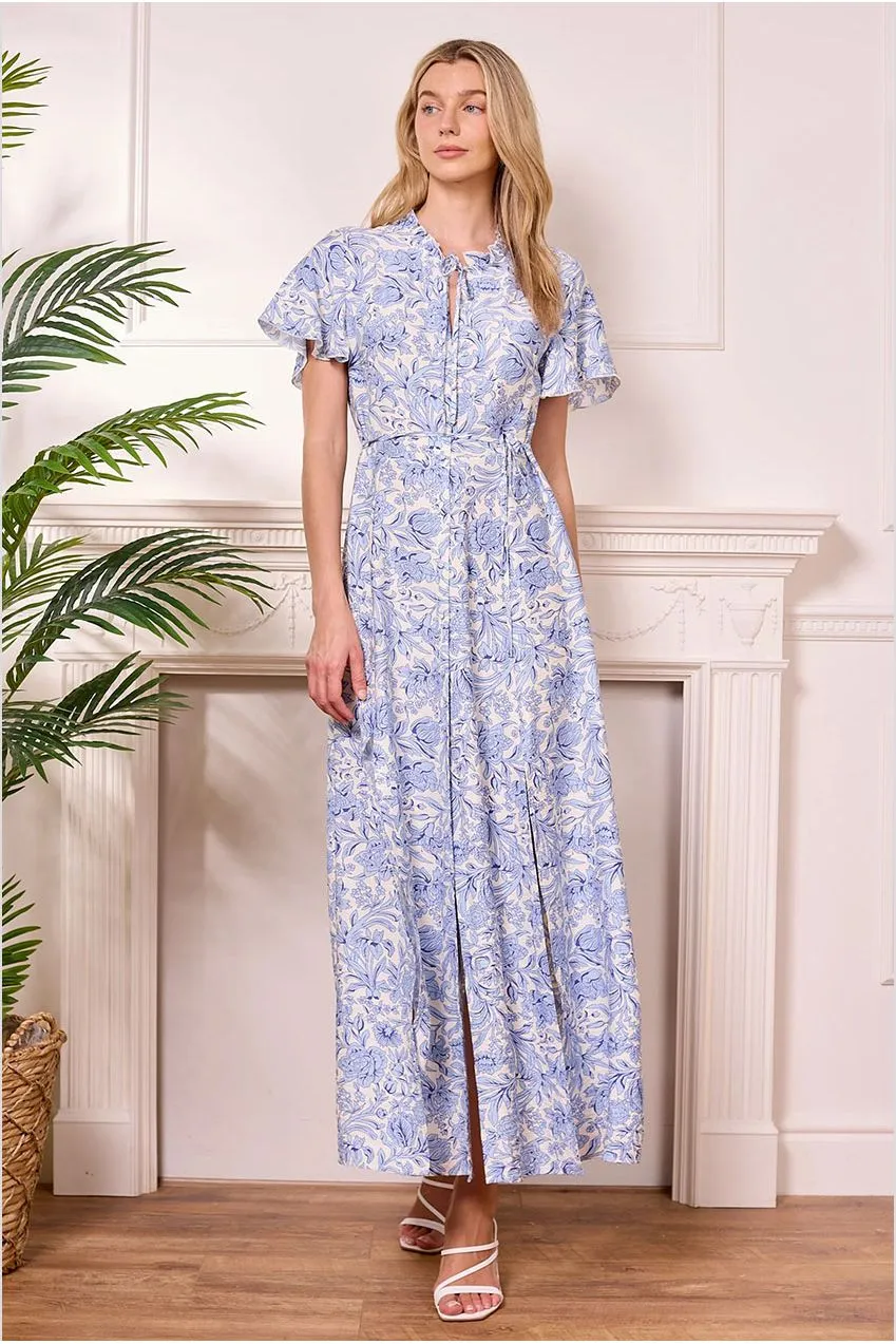 Angeleye Abito Maxi Bianco Floreale Blu Estate