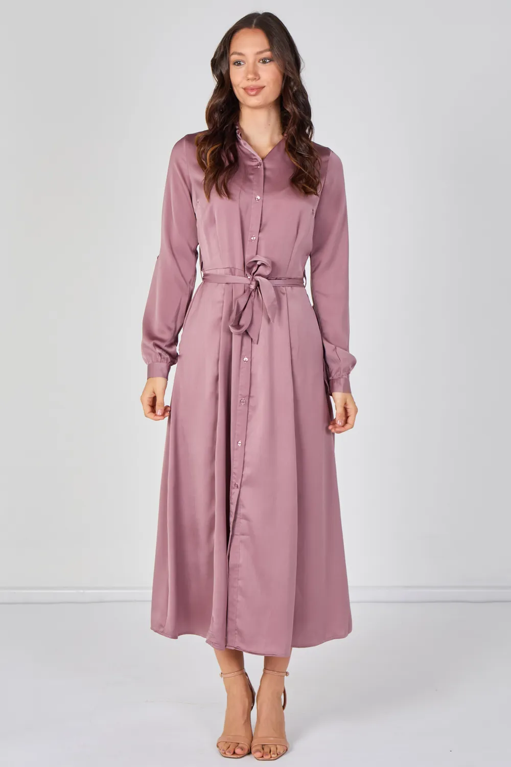 Love Sunshine Belted abito camicia rosa satin cintura
