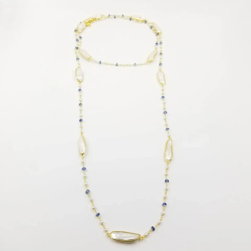 Our Dve collana lunga perle acquamarina oro 18kt