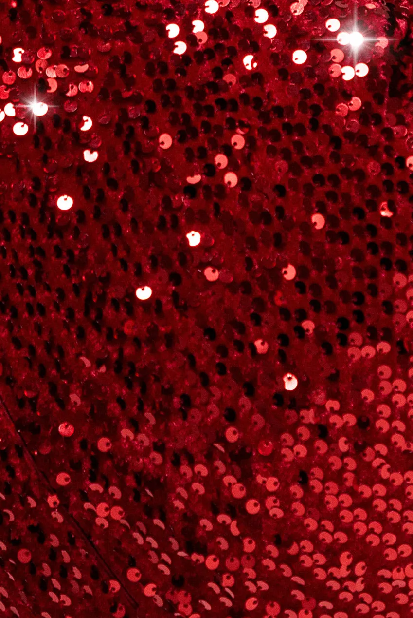 Goddiva Sequin Velvet Abito Lungo Rosso Scollo V