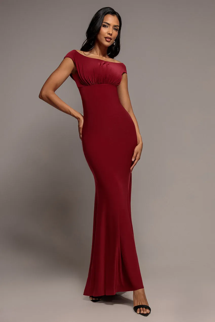 Goddiva Cowl Neck abito lungo vino schiena aperta