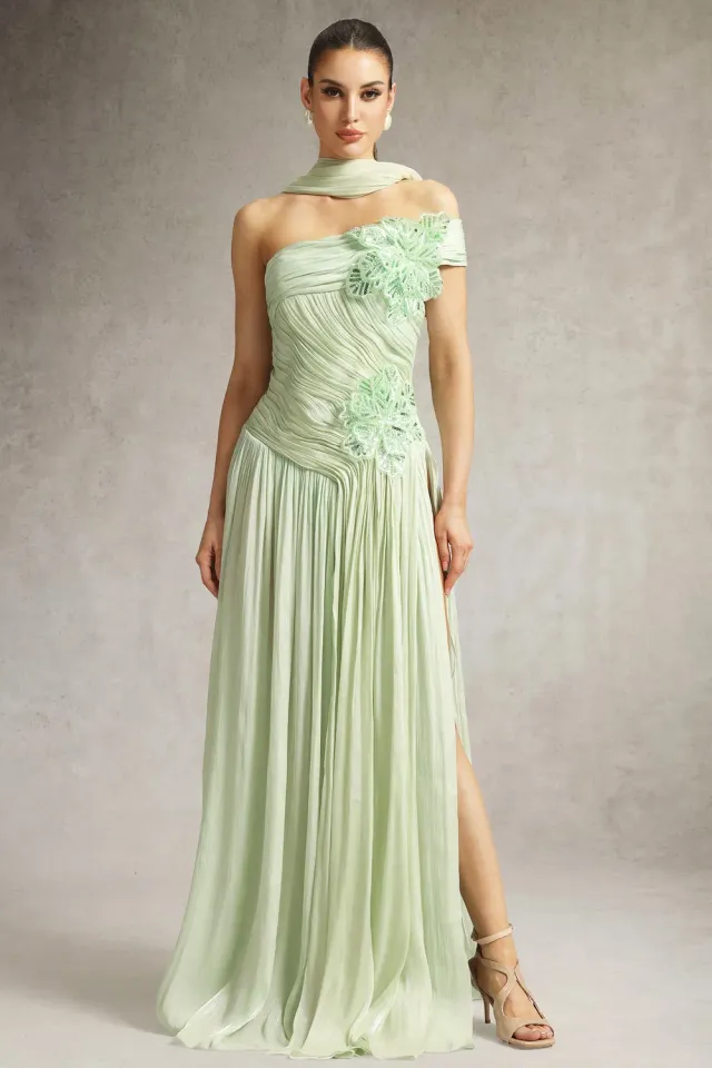 Bella Barnett Mellies abito maxi verde monospalla