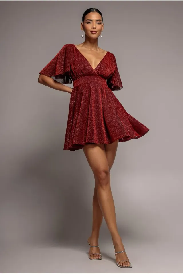 Goddiva Sparkle Lurex abito skater rosso mini lurex