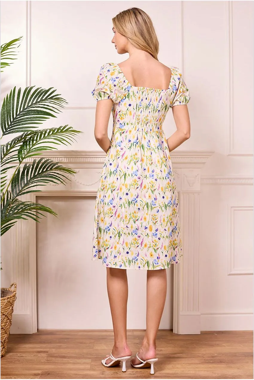 Angeleye Ditsy Floral Abito Midi Bianco Floreale Maniche Corte